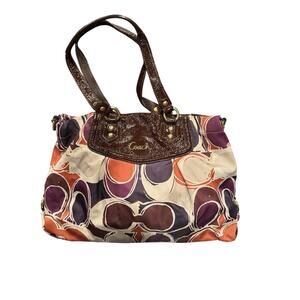 Vintage 2005 COACH Ashley Scarf C's Print LARGE Satchel Purse Bag Orange Purple